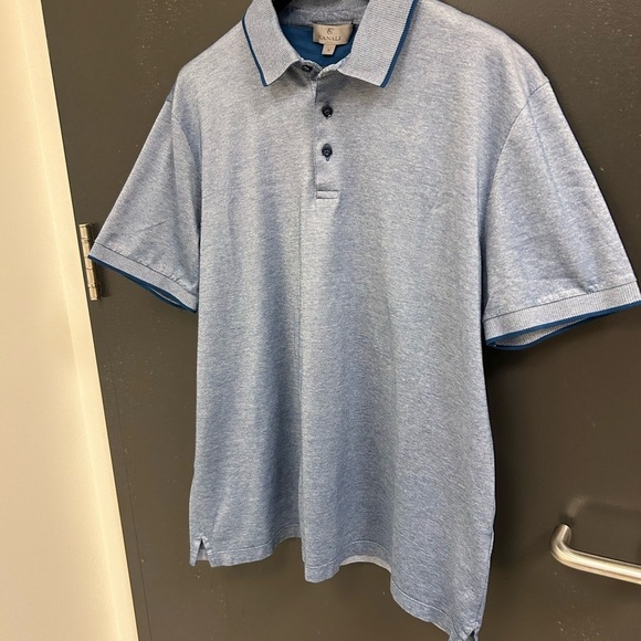 Canali L-XL (56 Canali) golf shirt in excellent near new cond- blue iridescent - Picture 11 of 12